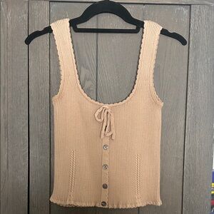 Beige Knit Button-Down Tank Top